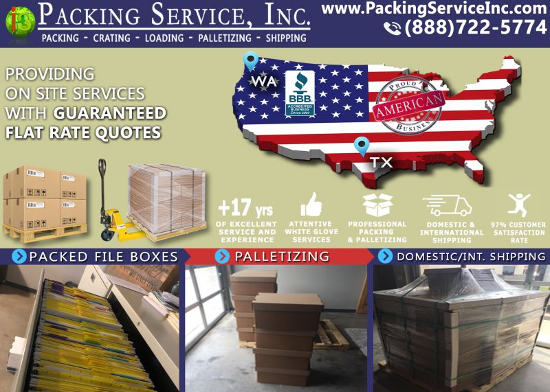 Pack file boxes and palletize Texas to Washington
