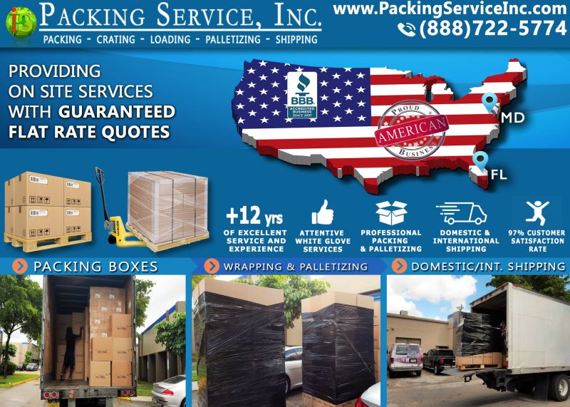 Packing boxes, Palletizing and Shipping from Miami, FL to MD