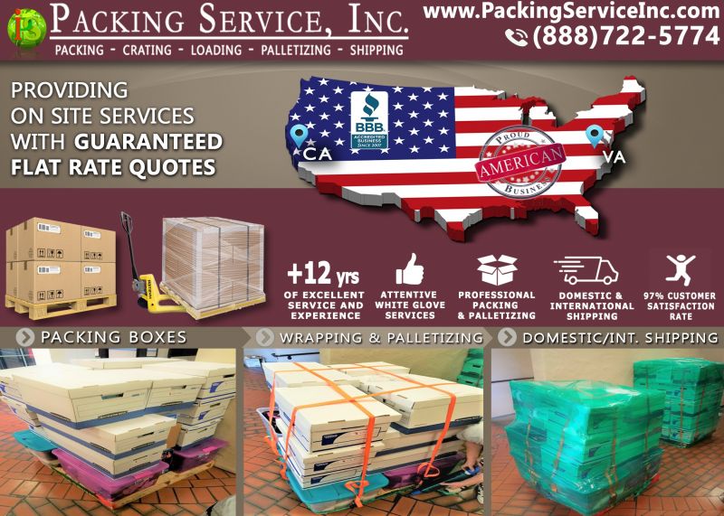 Packing Boxes, Palletizing and Shipping from CA to VA