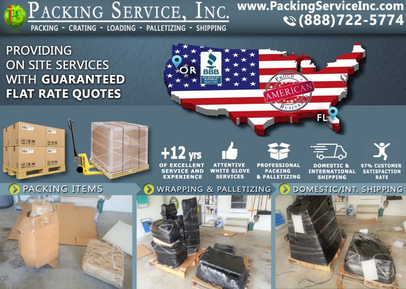 Packing Boxes, Palletizing and Shipping Services FL to OR 