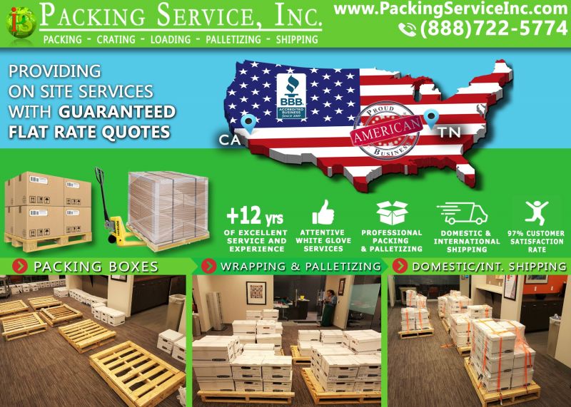 Packing Boxes, Palletizing and Shipping from Tennessee to CA