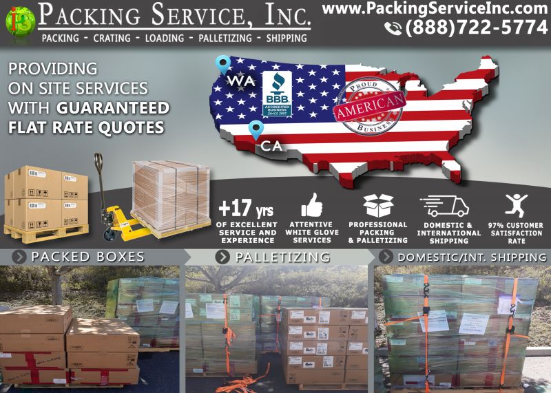 Palletize packed boxes California to Washington