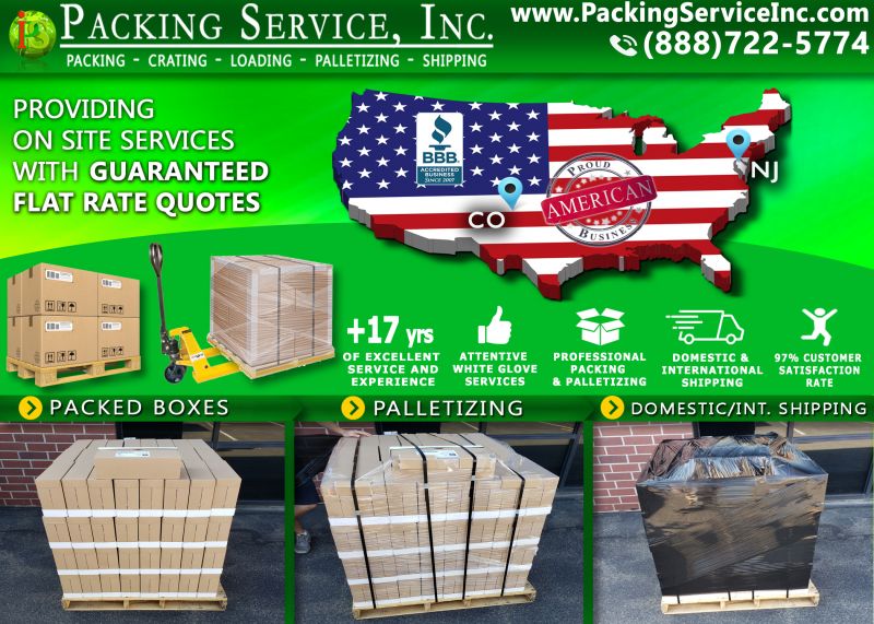 Palletize packed boxes Colorado to New Jersey 