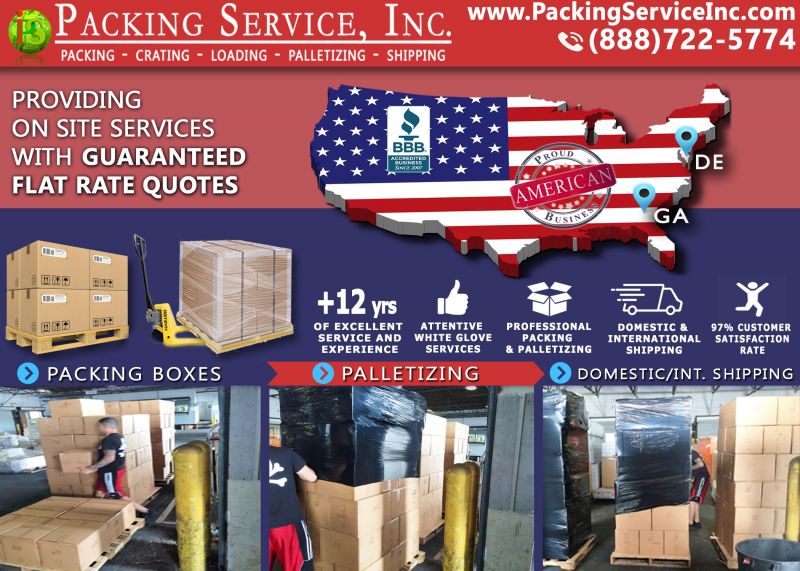 Palletizing boxes and shipping services Atlanta, GA to DE