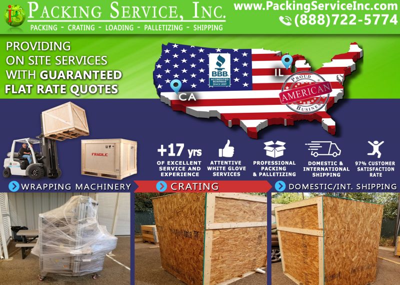 Wrap machinery and crate California to Illinois