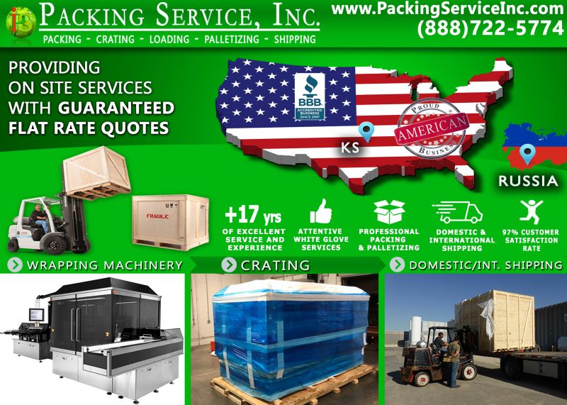 Wrap machinery and crate Kansas to Russia
