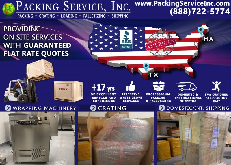 Wrap machinery and crate Massachusetts to Texas