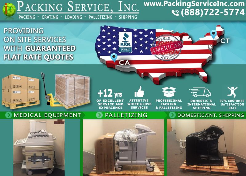 Wrap Machinery, On-site Palletize and Ship from CT to CA