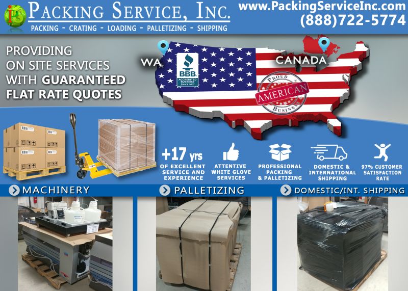 Wrapping Palletizing machinery Washington to Canada