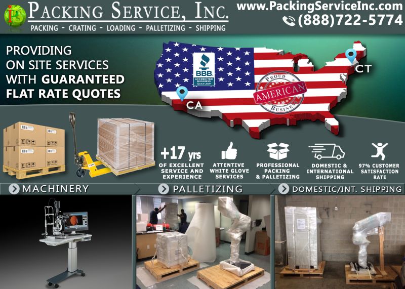 Wrapping Palletizing machinery California to Connecticut