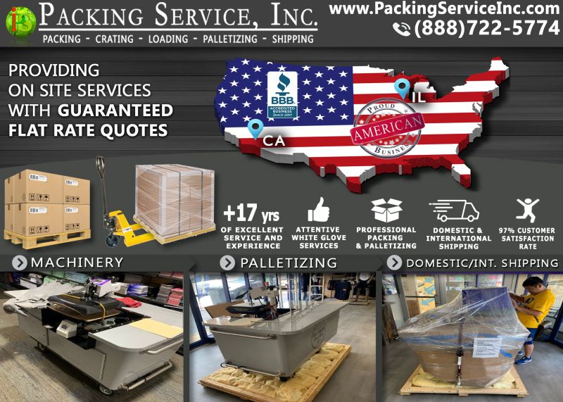 Wrapping Palletizing machinery California to Illinois